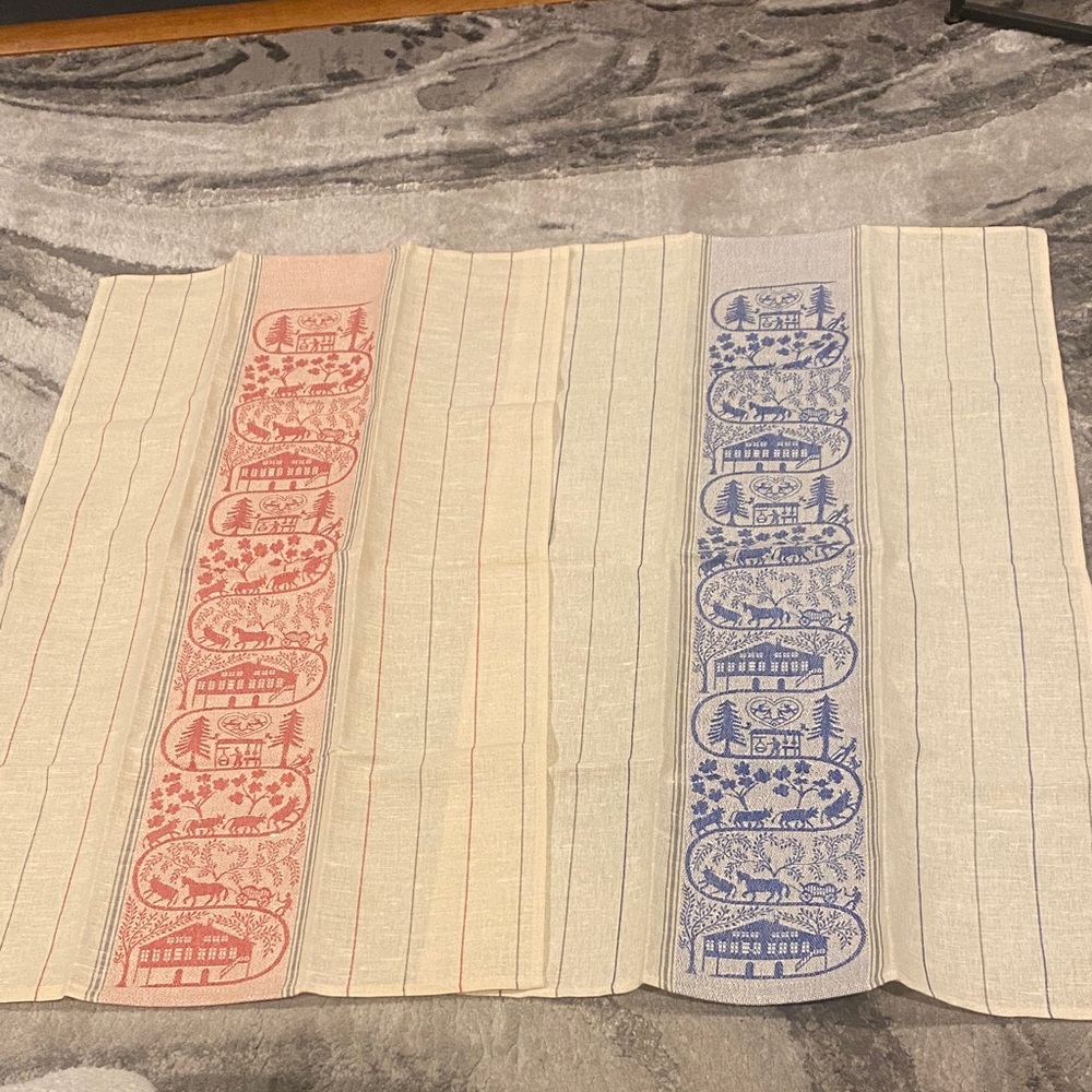 Swiss Scherenschnitt Appenzell Farm Kitchen Towels - Set of 2 (Red & Blue - Picture 6 of 10